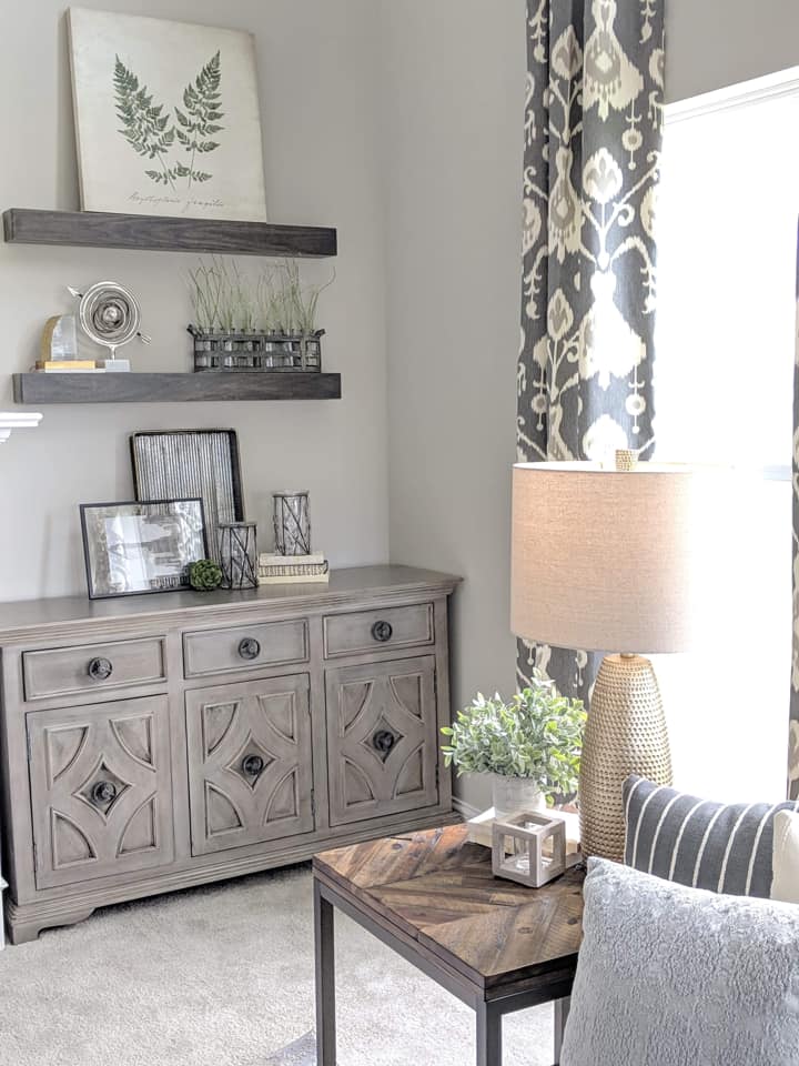 gray wash console and home decor